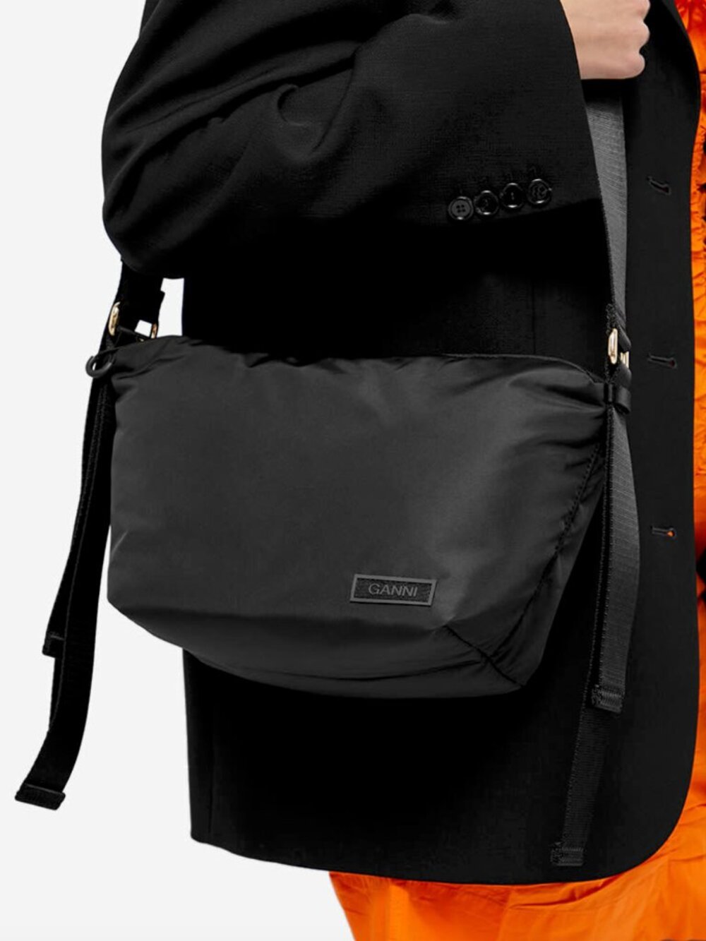 GANNI Recycled Tech Small Hobo Bag in Black